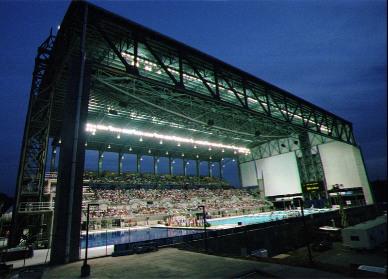The Georgia Tech Aquatics Center a year before the Olympic Games. Photo credit: John Bazemore/AP